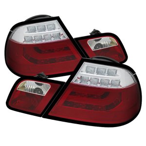 BMW E46 LED Tail Lights - SPYDER - Light Bar - Red Clear - `00-`03 BMW E46 LED Tail Lights - SPYDER - Light Bar - Red Clear - `00-`03