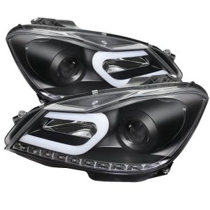 Mercedes-Benz C-Class Headlights - SPYDER - DRL Projector, Halogen Model - Black - `12-`13