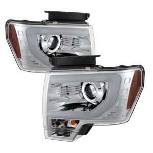 Ford F150 Headlight Set - SPYDER - Projector Headlights - Light Bar DRL - Chrome - `09-`14
