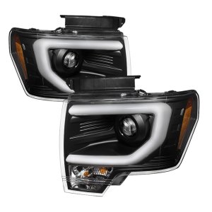 Ford F150 Headlights - SPYDER - Projector Light Bar DRL - Black - `09-`14