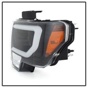 Ford F150 Headlights - SPYDER - Projector + Light Bar DRL - Black - `13-`14