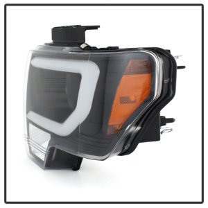 Ford F150 Headlights - SPYDER - Projector + Light Bar DRL - Black - `13-`14