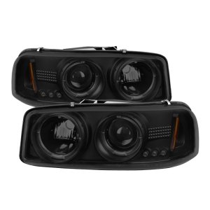GMC Sierra 1500 Headlights - SPYDER - Halo LED Projector - Black Smoke - `99-`06