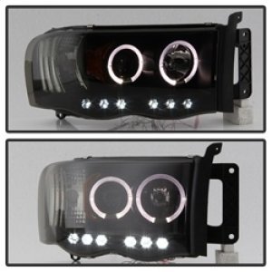 Dodge Ram 1500 Headlights - SPYDER - Projector LED Halo - Black Smoke - `02-`05