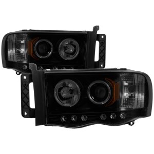 Dodge Ram 1500 Headlights - SPYDER - Projector LED Halo - Black Smoke - `02-`05