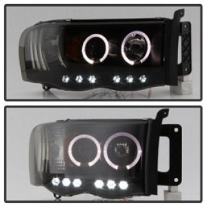 Dodge Ram 1500 Headlights - SPYDER - Projector LED Halo - Black Smoke - `02-`05