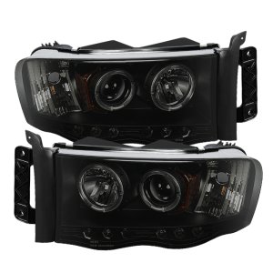 Dodge Ram 1500 Headlights - SPYDER - Projector LED Halo - Black Smoke - `02-`05