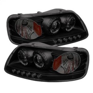 Ford F150 Headlights - SPYDER - LED Halo - Amber Reflector - Black Smoke - `97-`03