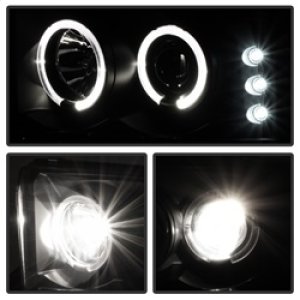 Ford F250 Super Duty Headlights - SPYDER - Version 2 LED Halo Projector - Black Smoke - `99-`04