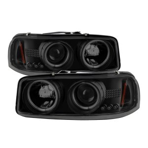 GMC Sierra 2500 Headlights - SPYDER - CCFL Halo LED Projector - Black Smoke - `99-`06