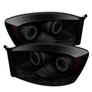 Dodge Ram 1500 Headlights - SPYDER - CCFL Halo LED Projector - Black Smoke - `06-`08