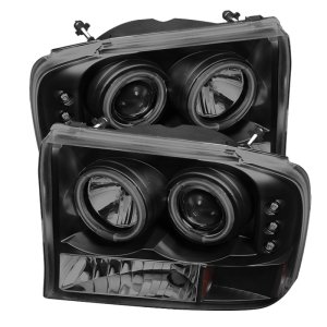 Ford F250 Super Duty Headlights - SPYDER - CCFL Halo LED Projector, Version 2 - Black Smoke - `99-`04