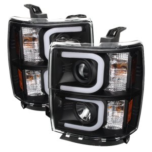 Chevrolet Silverado 1500 Headlight Set - SPYDER - Projector + Light Bar DRL - Black - `14-`16