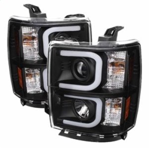 Chevrolet Silverado 1500 Headlight Set - SPYDER - Projector + Light Bar DRL - Black - `14-`16