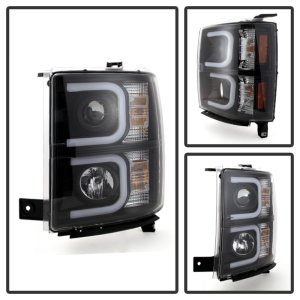 Chevrolet Silverado 1500 Headlight Set - SPYDER - Projector + Light Bar DRL - Black - `14-`16