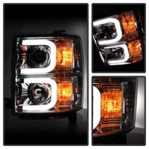 Chevrolet Silverado 1500 Headlights - SPYDER - Projector Light Bar DRL - Chrome - `14-`16