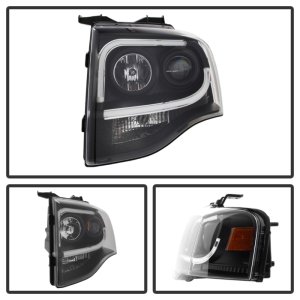 Ford Expedition Headlights - SPYDER - Projector Light Tube DRL - Black - `07-`13 Ford Expedition Headlights - SPYDER - Projector Light Tube DRL - Black - `07-`13