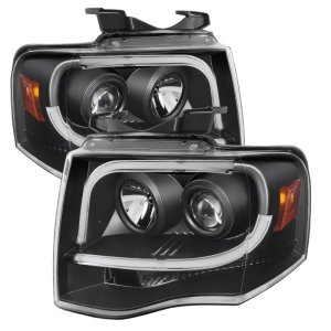 Ford Expedition Headlights - SPYDER - Projector Light Tube DRL - Black - `07-`13