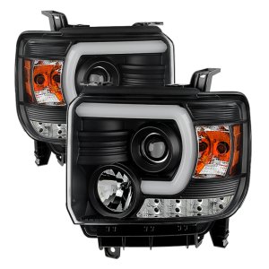 GMC Sierra Headlights - SPYDER - Projector, Light Bar DRL - Black - `14-`16
