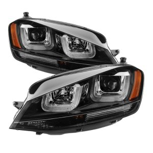 Volkswagen Golf Headlights - SPYDER - DRL LED Projector, Black Stripe - Black - `14-`16