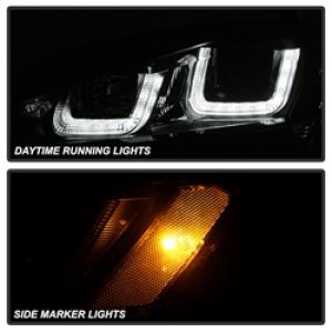 Volkswagen Golf Headlights - SPYDER - DRL LED Projector, Black Stripe - Black - `14-`16