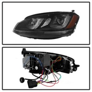 Volkswagen Golf Headlights - SPYDER - DRL LED Projector, Black Stripe - Black - `14-`16