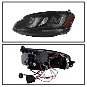 Volkswagen Golf Headlights - SPYDER - DRL LED Projector, Black Stripe - Black - `14-`16