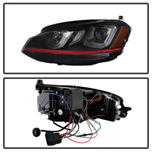 Volkswagen Golf Headlights - SPYDER - Projector DRL LED Red Stripe - Black - `14-`16