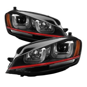 Volkswagen Golf Headlights - SPYDER - Projector DRL LED Red Stripe - Black - `14-`16