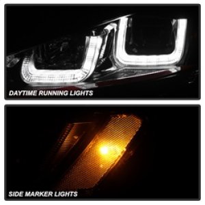 Volkswagen Golf Headlights - SPYDER - Projector DRL LED Red Stripe - Black - `14-`16