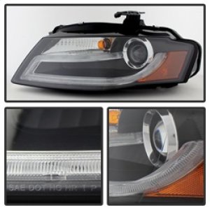 Audi A4 Headlight Set - SPYDER - Projector, DRL LED, Xenon/HID Model Only - Black - `09-`12