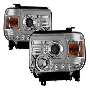 GMC Sierra Headlights - SPYDER - Projector, Light Bar DRL - Chrome - `14-`16