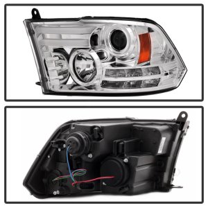 Dodge Ram Headlights - SPYDER - Projector + Light Bar DRL - Chrome - `13-`15