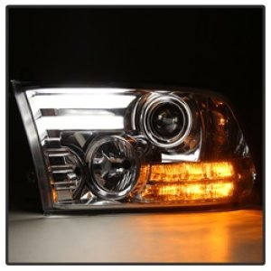 Dodge Ram Headlights - SPYDER - Projector + Light Bar DRL - Chrome - `13-`15