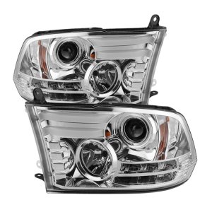Dodge Ram Headlights - SPYDER - Projector + Light Bar DRL - Chrome - `13-`15
