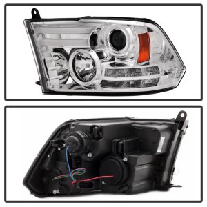 Dodge Ram Headlights - SPYDER - Projector + Light Bar DRL - Chrome - `13-`15