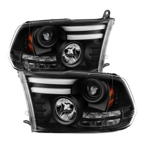 Dodge Ram Headlights - SPYDER - Projector Headlights + Light Bar DRL - Black - `09-`12