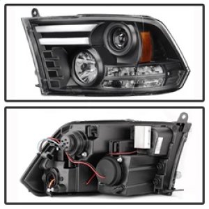 Dodge Ram Headlights - SPYDER - Projector Headlights + Light Bar DRL - Black - `09-`12