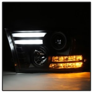 Dodge Ram Headlights - SPYDER - Projector Headlights + Light Bar DRL - Black - `09-`12