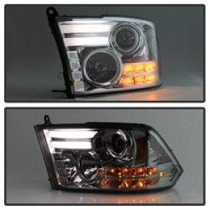 Dodge Ram Headlights - SPYDER - Projector Headlights, Light Bar DRL - Smoke - `13-`15