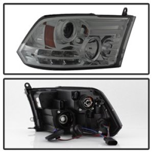 Dodge Ram Headlights - SPYDER - Projector Headlights, Light Bar DRL - Smoke - `13-`15