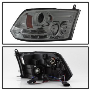 Dodge Ram Headlights - SPYDER - Projector Headlights, Light Bar DRL - Smoke - `13-`15