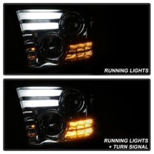 Dodge Ram Headlight Set - SPYDER - Projector Headlights - Light Bar DRL - Smoke - `09-`12