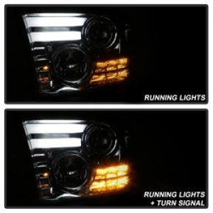 Dodge Ram Headlight Set - SPYDER - Projector Headlights - Light Bar DRL - Smoke - `09-`12