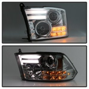 Dodge Ram Headlight Set - SPYDER - Projector Headlights - Light Bar DRL - Smoke - `09-`12