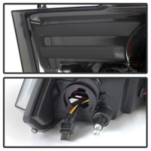 Dodge Ram Headlight Set - SPYDER - Projector Headlights - Light Bar DRL - Smoke - `09-`12