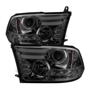 Dodge Ram Headlight Set - SPYDER - Projector Headlights - Light Bar DRL - Smoke - `09-`12