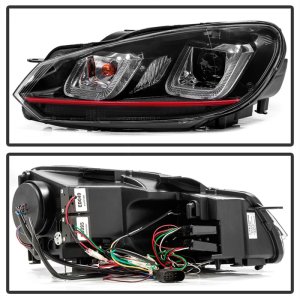 Volkswagen Golf Headlight Set - SPYDER - Version 3, Dual U DRL, Halo Projector - Black - `10-`13