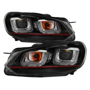 Volkswagen GTI Headlight Set - SPYDER - Version 3, Dual U DRL, Halo Projector - Black - `10-`13