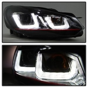 Volkswagen GTI Headlight Set - SPYDER - Version 3, Dual U DRL, Halo Projector - Black - `10-`13